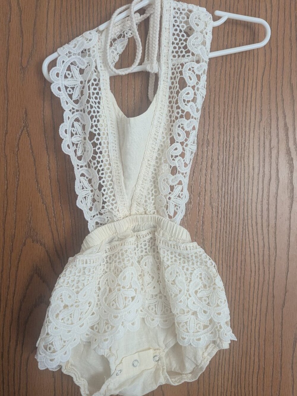 Hopscotch Crochet Lace Romper Boho Cottagecore Adorable One Piece Cream -90